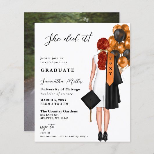 Budget Orange einfaches Foto Sie tat es Abschluss (Vorne/Hinten)