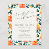 Budget Orange Floral Art Brautparty Einladung (Vorderseite)