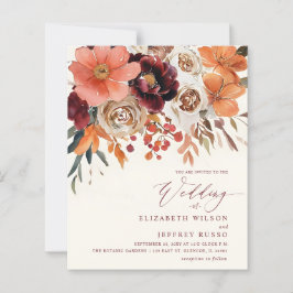 Budget Orange Floral Fall Wedding Invitation