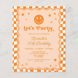 Budget Orange Happy Face Checkered Birthday Einlad