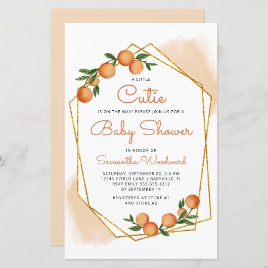 Budget Orange Kleine Süsse Kinderdusche Einladung (Vorne/Hinten)