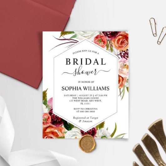 Budget Orange Rose Bridal Dusche Einladung