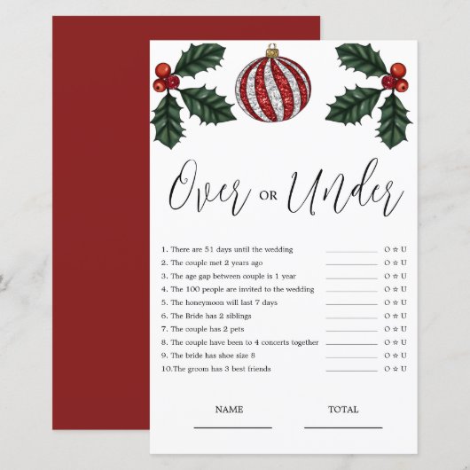 Budget Over oder Under Christmas Bridal Game (Vorne/Hinten)