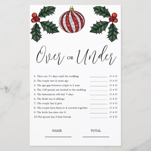 Budget Over oder Under Christmas Bridal Game (Vorderseite)