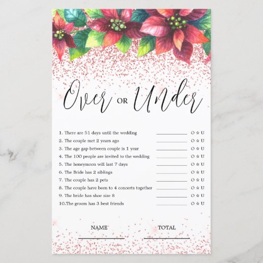 Budget Over oder Under Christmas Bridal Game (Vorderseite)