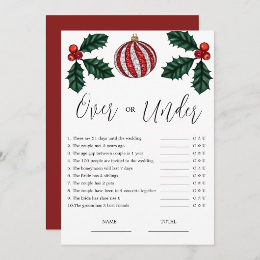 Budget Over oder Under Christmas Bridal Game Einladung (Vorne/Hinten)