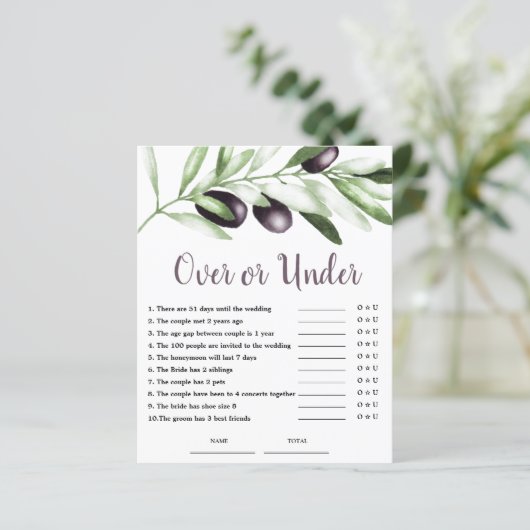 Budget Over oder Under Olive Brautparty Game (Stehend Vorderseite)