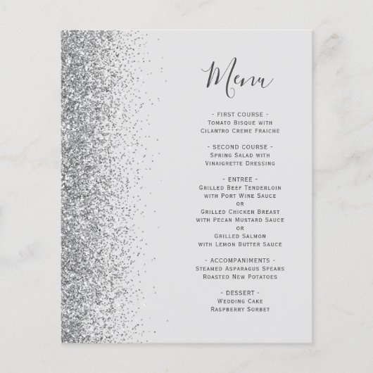 Budget Pale Gray Silver Glitzer Wedding Menu (Vorderseite)