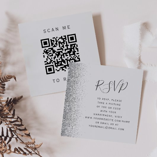Budget Pale Gray Silver Wedding QR Code UAWG Begleitkarte
