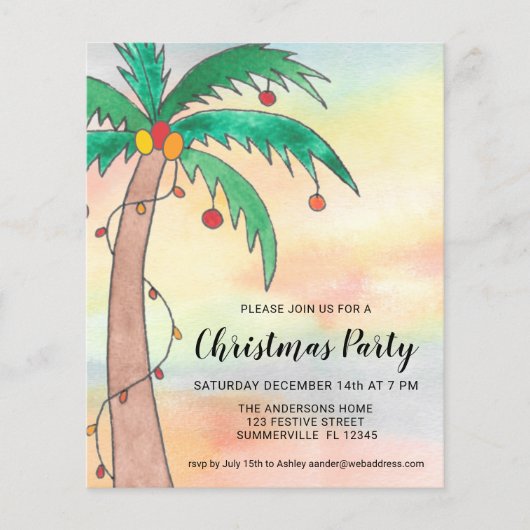Budget Palm Tree Weihnachtsfeiertage Party Einladu (Vorderseite)