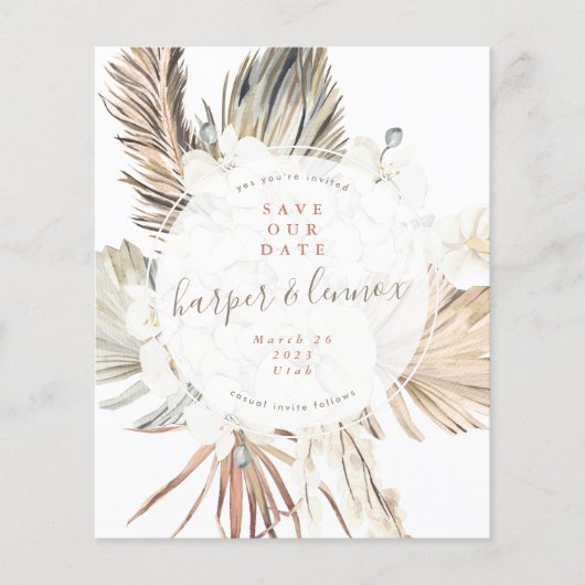 Budget Pampas Boho Beach Runde rettete unser Datum Flyer (Vorne)