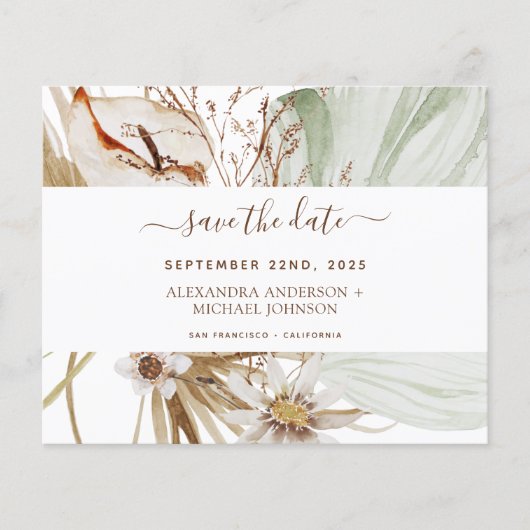 Budget Pampas Gras Boho Save the Date Flyer (Vorne)