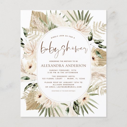 Budget Pampas Grass Baby Shower Boho Eucalyptus Flyer (Vorne)