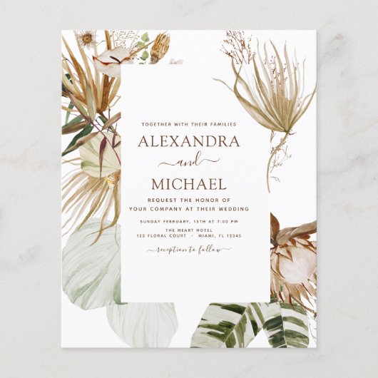 Budget Pampas Grass Bohemisch Boho Tropical Weddin Flyer (Vorne)