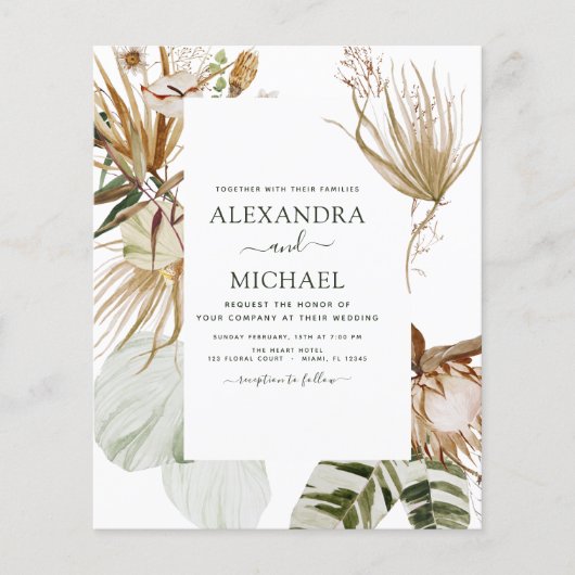 Budget Pampas Grass Bohemisch Boho Tropical Weddin Flyer (Vorne)