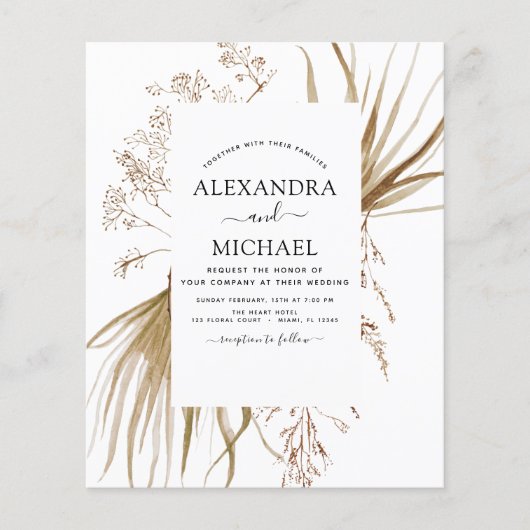 Budget Pampas Grass Bohemisch Boho Wedding Flyer (Vorne)