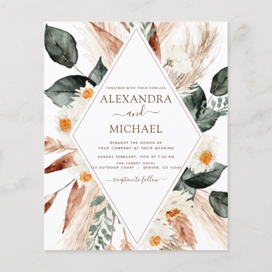 Budget Pampas Grass Boho Eucalyptus Wedding Flyer (Vorne)