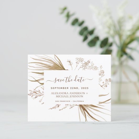 Budget Pampas Grass Boho Save the Date (Stehend Vorderseite)