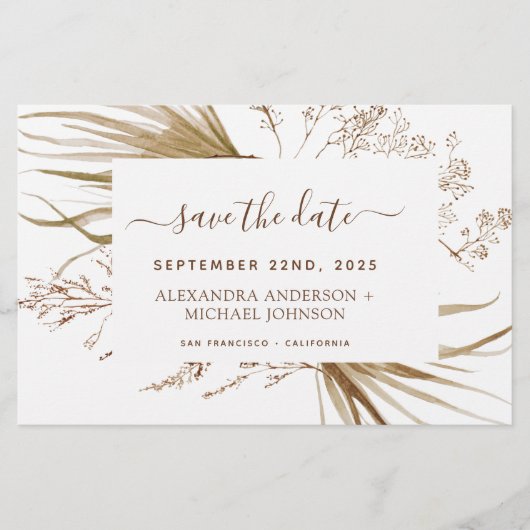 Budget Pampas Grass Boho Save the Date (Vorderseite)