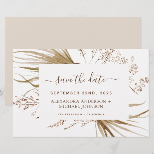Budget Pampas Grass Boho Save the Date (Vorne/Hinten)