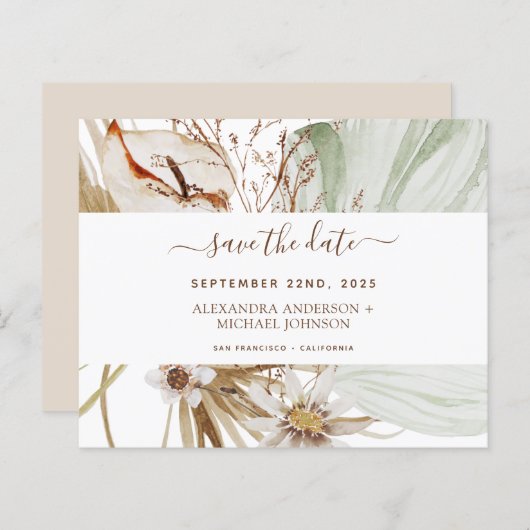 Budget Pampas Grass Boho Save the Date (Vorne/Hinten)