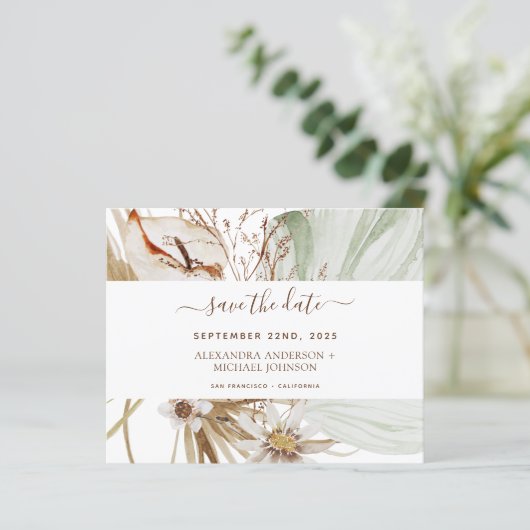 Budget Pampas Grass Boho Save the Date (Stehend Vorderseite)