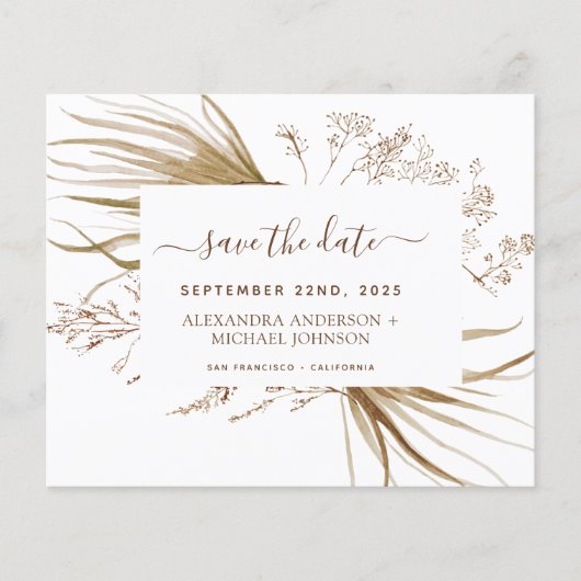Budget Pampas Grass Boho Save the Date Flyer (Vorne)