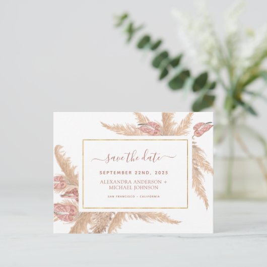Budget Pampas Grass Boho Save the Date Postkarte (Stehend Vorderseite)