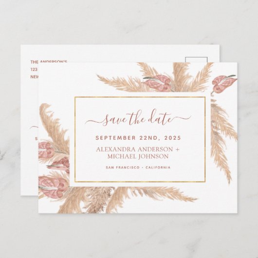 Budget Pampas Grass Boho Save the Date Postkarte (Vorne/Hinten)