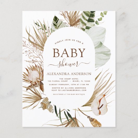 Budget Pampas Grass Boho Tropical Baby Dusche (Vorderseite)