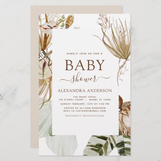Budget Pampas Grass Boho Tropical Baby Dusche (Vorne/Hinten)