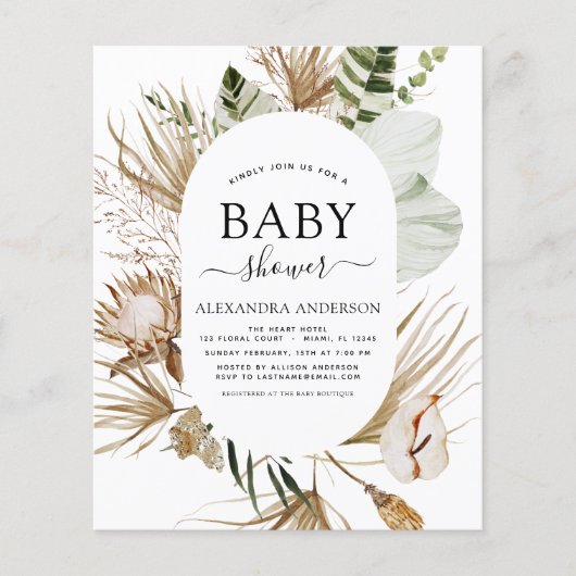 Budget Pampas Grass Boho Tropical Baby Dusche Flyer (Vorne)
