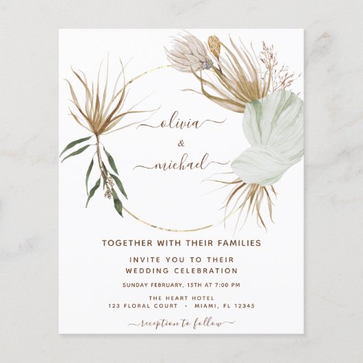 Budget Pampas Grass Boho Tropical Wedding Flyer (Vorne)
