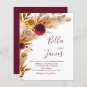Budget Pampas Grass Floral Boho Hochzeitseinladung (Vorne/Hinten)