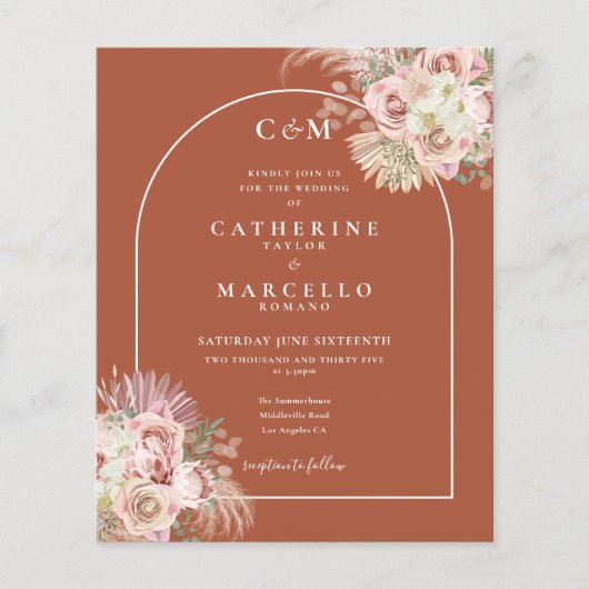 Budget Pampas Grass Foto Monogram Wedite Einladung (Vorderseite)