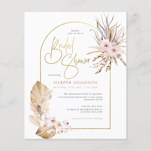 Budget Pampas Grass & Gold Arch Boho Brautparty (Vorderseite)