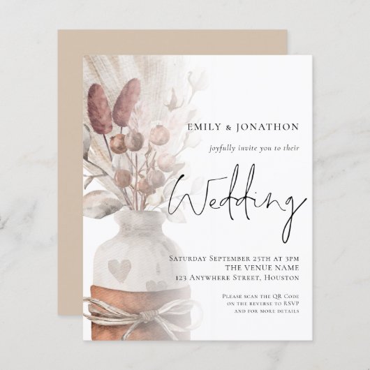 Budget Pampas Grass Overlay QR Code Einladung Hoch (Vorne/Hinten)