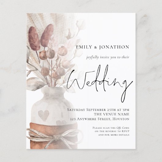 Budget Pampas Grass Overlay QR Code Einladung Hoch (Vorderseite)