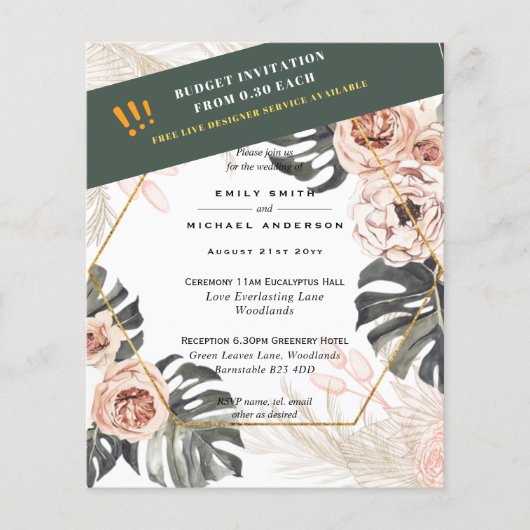BUDGET PAMPAS GRASS Peach Tan Wedding EINLADEN Flyer (Vorne)
