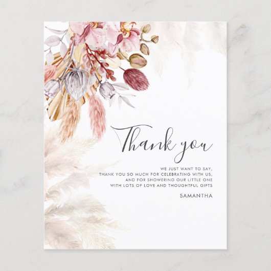 Budget Pampas Grass Script Baby Dusche Vielen Dank (Vorderseite)