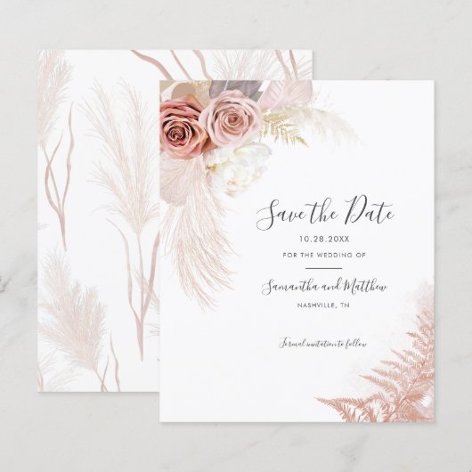 Budget Pampas Grass Terracotta Save the Date (Vorne/Hinten)