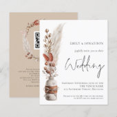 Budget Pampas Grasses QR Code Einladung Hochzeitsf (Vorne/Hinten)