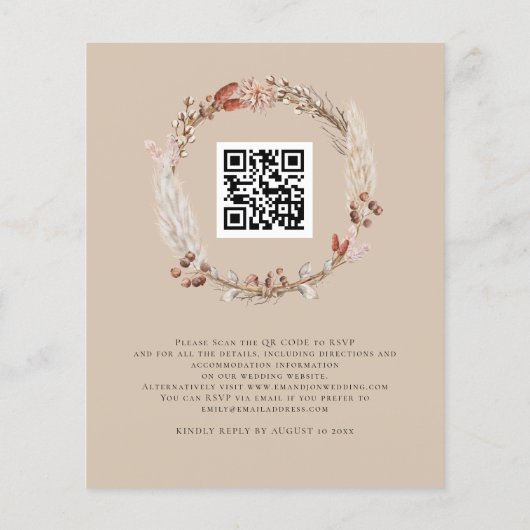 Budget Pampas Grasses QR Code Einladung Hochzeitsf (Rückseite)