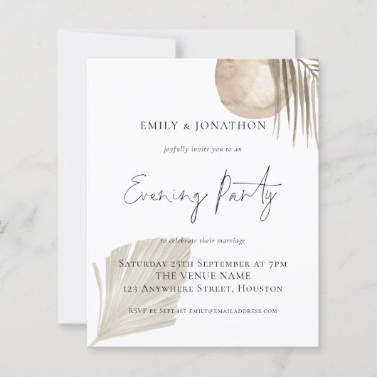 Budget Pampas Script Wedding Abend Party Einladung (Vorderseite)