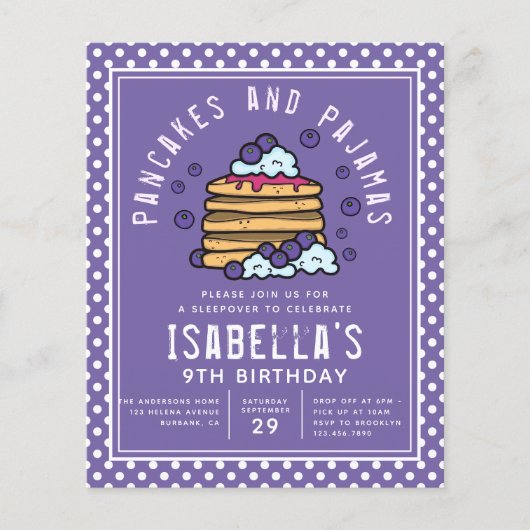 Budget Pancakes und Pajamas Sleepover Einladung (Vorderseite)