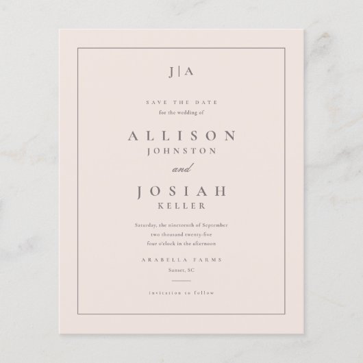 Budget Paper Classic Wedding Save the Date Flyer (Vorne)