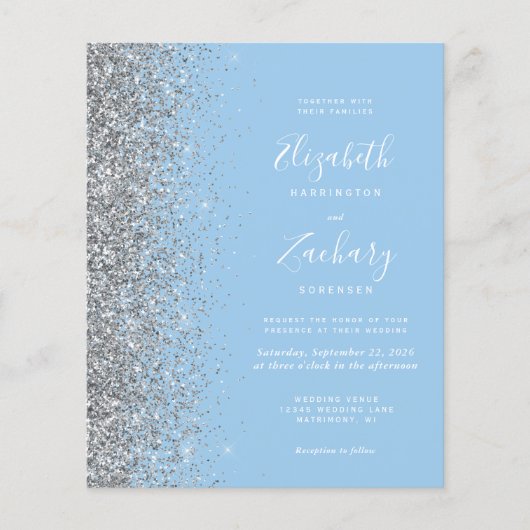 Budget Pastel Baby Blue Silver Glitzer Wedding (Vorderseite)