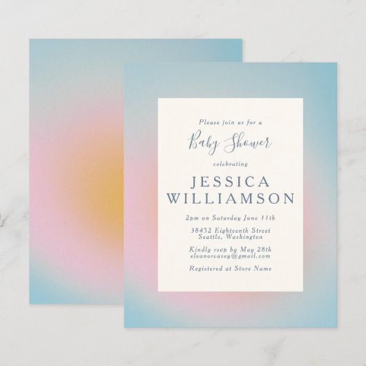 Budget Pastel Blue Pink Gradient Baby Dusche (Vorne/Hinten)