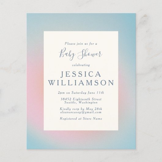 Budget Pastel Blue Pink Gradient Baby Dusche (Vorderseite)