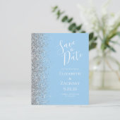 Budget Pastel Blue Silver Glitzer Save the Date (Stehend Vorderseite)